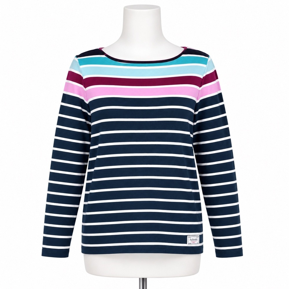 Talbots Striped Top Womens LP Navy Multi Boat Neck Long Sleeve Cotton Nautical